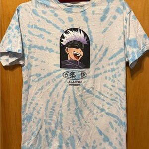 Anime Graphic Light Blue Tie-Dye T-Shirt